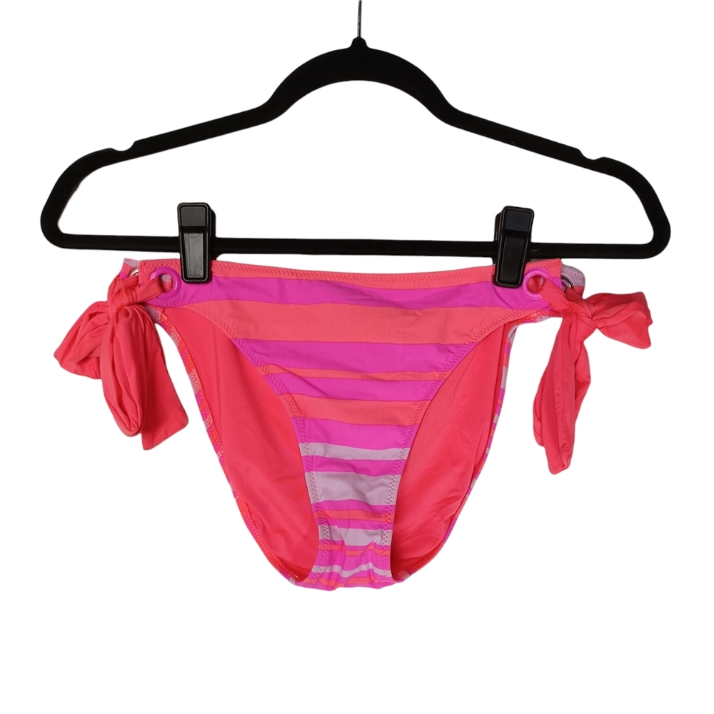 NEW NANETTE LEPORE Pink Gray Coral Stripe Bikini Bottoms Medium